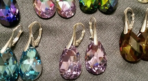 .925 22 mm Pear Swarovski Leverback Earrings - Picture 5 of 8